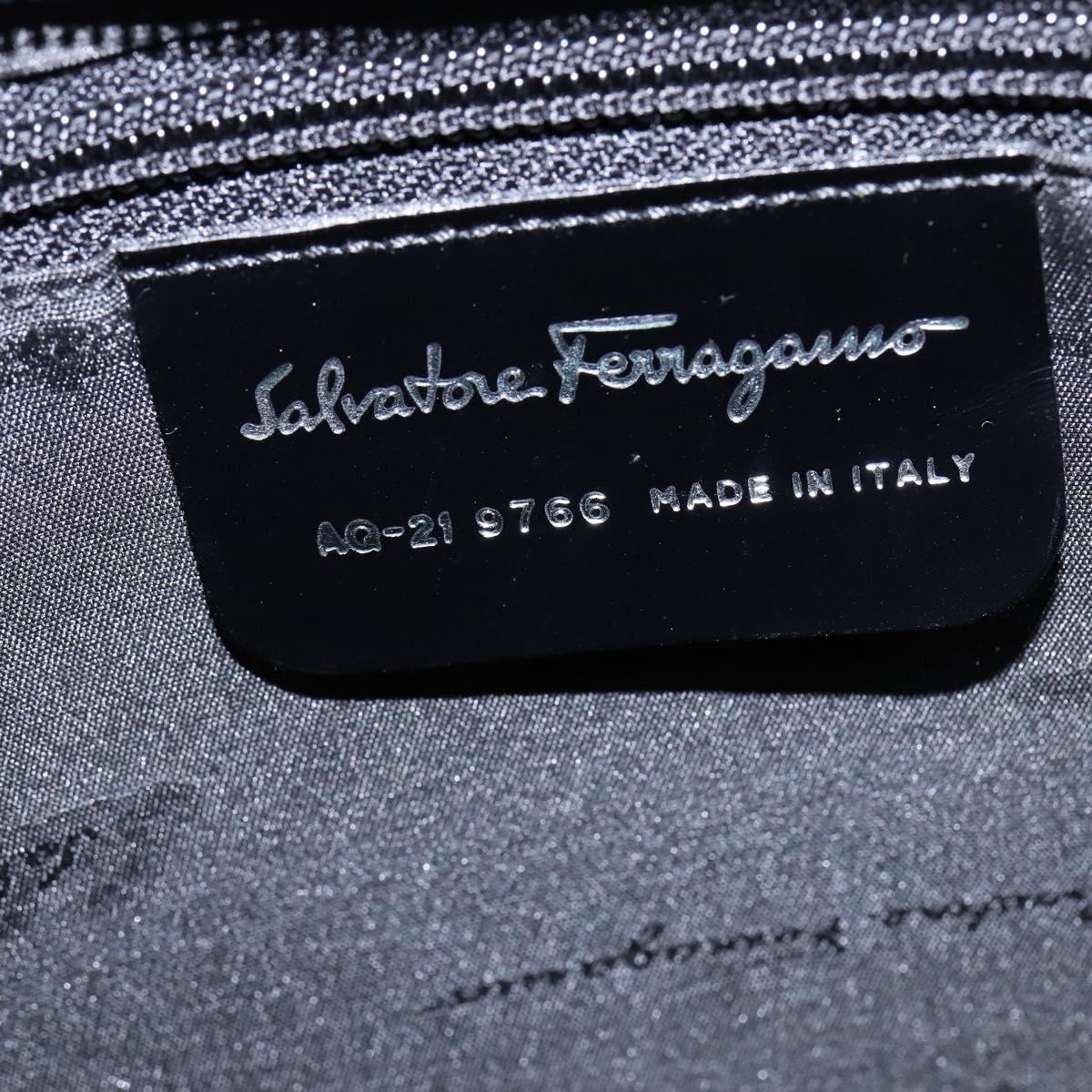 Salvatore Ferragamo Chain Vala Shoulder Bag Enamel Brown Silver Auth 143223