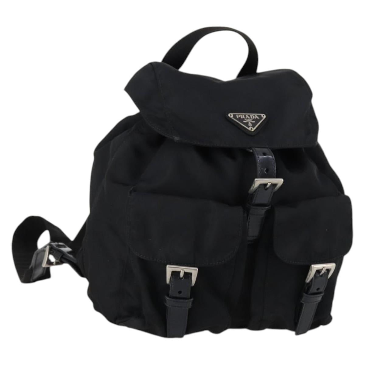 PRADA Backpack Nylon Black Silver Auth 143225