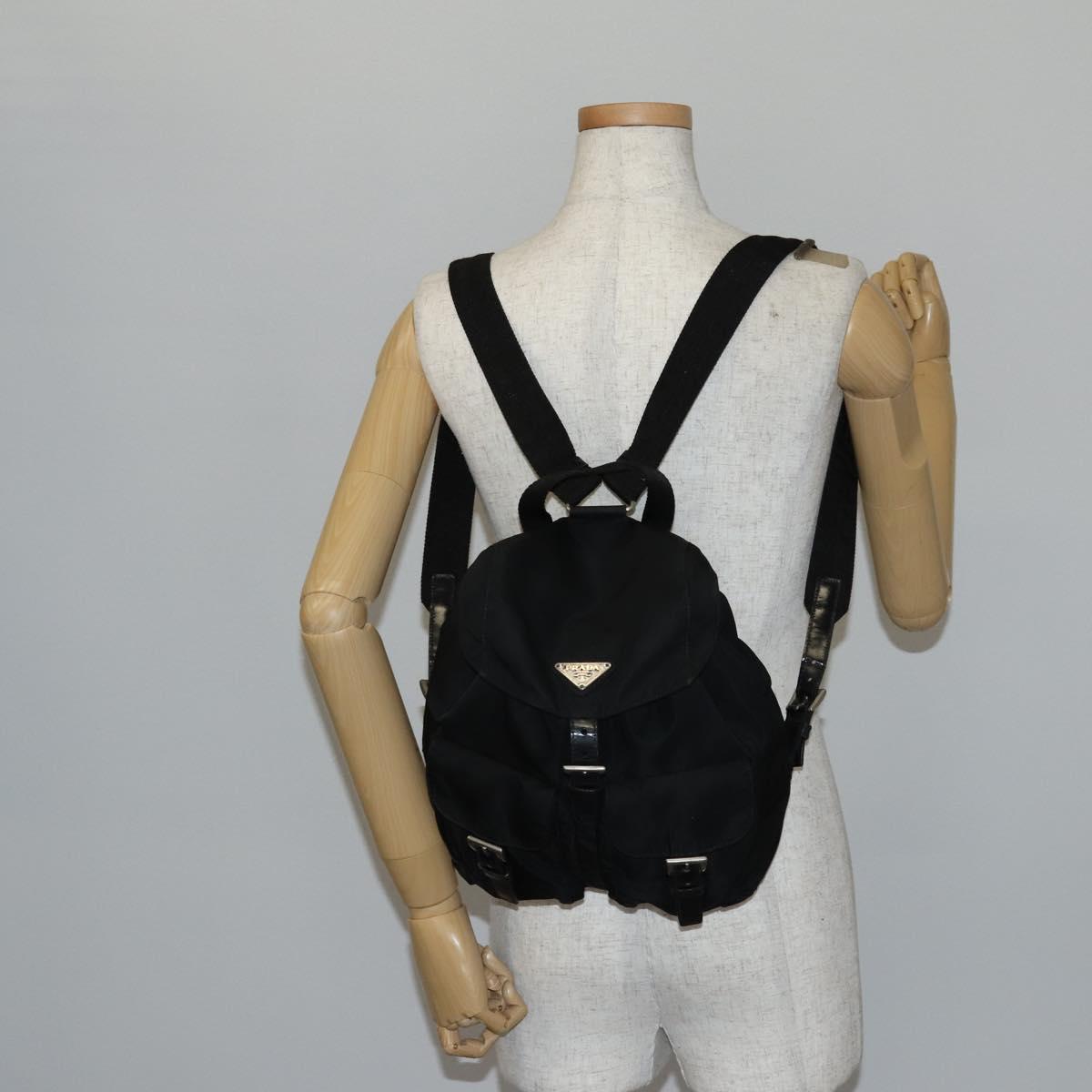 PRADA Backpack Nylon Black Silver Auth 143225A