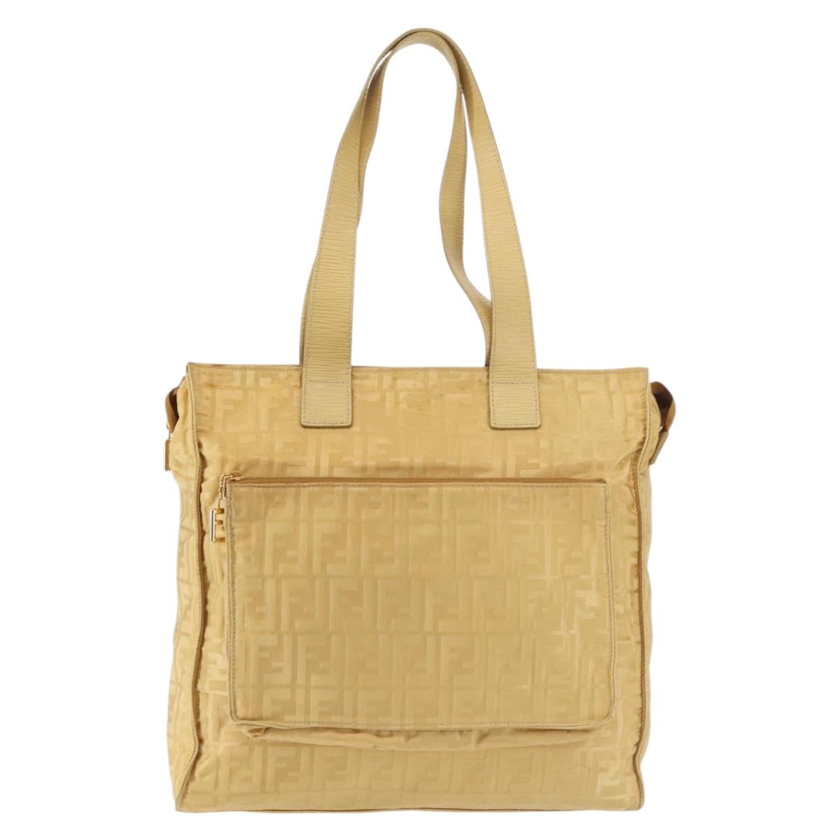 FENDI Zucca Canvas Hand Bag Yellow Gold Auth 143226