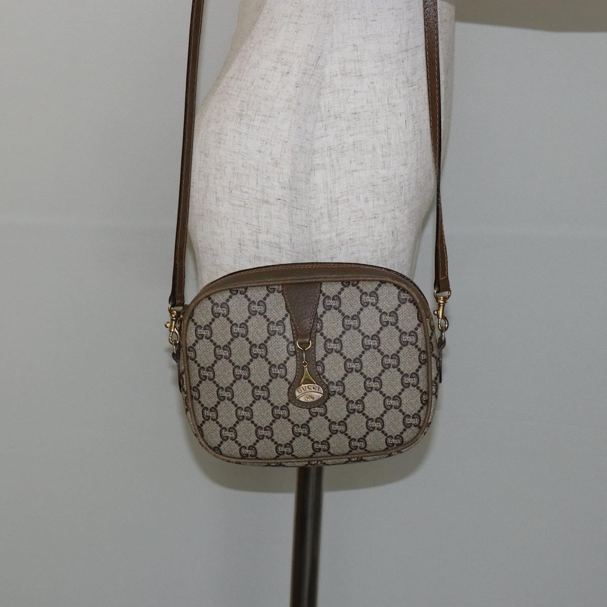 GUCCI GG Plus Supreme Shoulder Bag PVC Leather Beige Gold Auth 143237