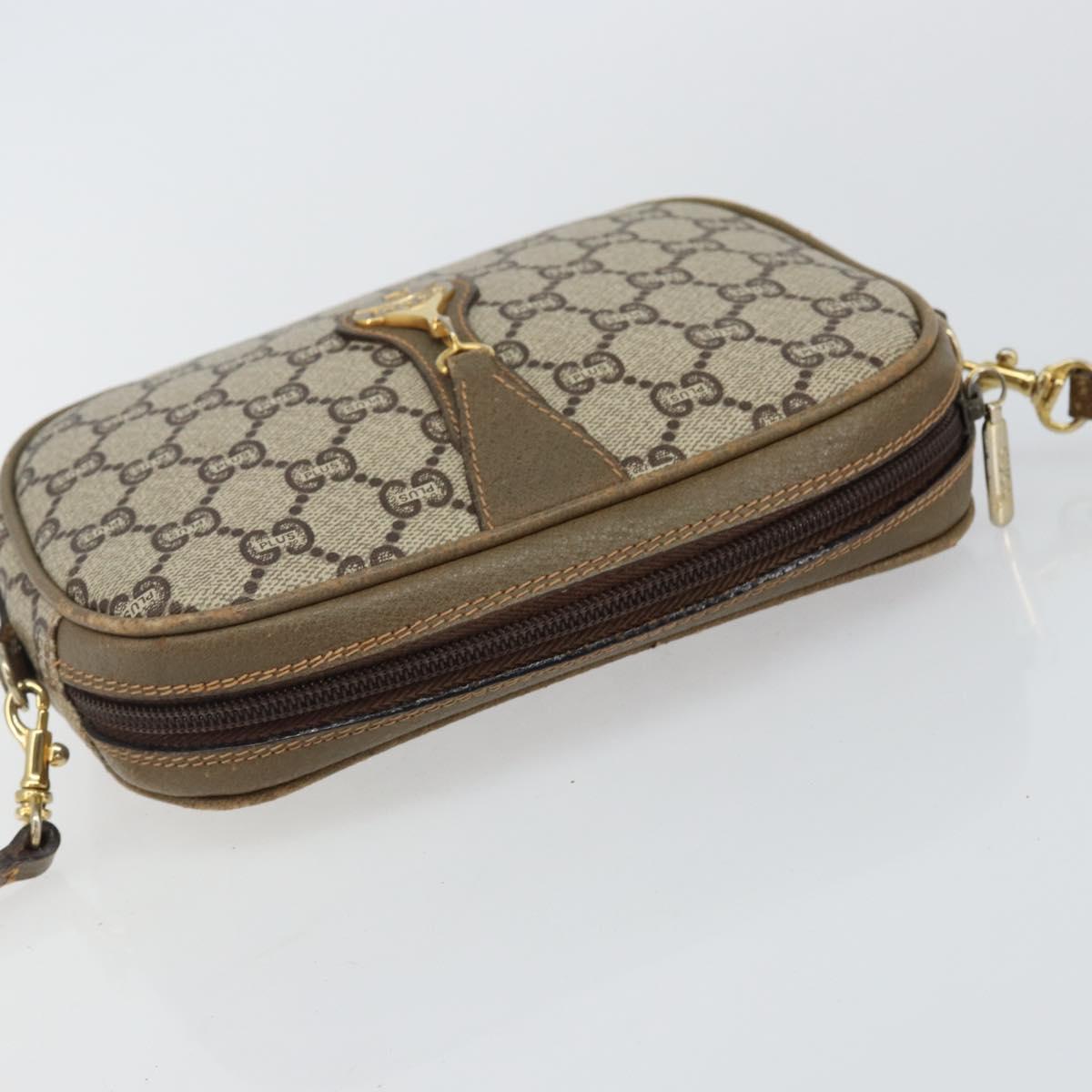 GUCCI GG Plus Supreme Shoulder Bag PVC Leather Beige Gold Auth 143237