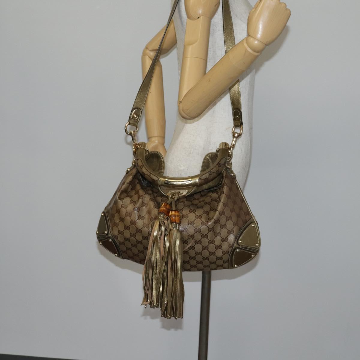 GUCCI GG Crystal Shoulder Bag 2way Beige Gold 185566 Auth 143239
