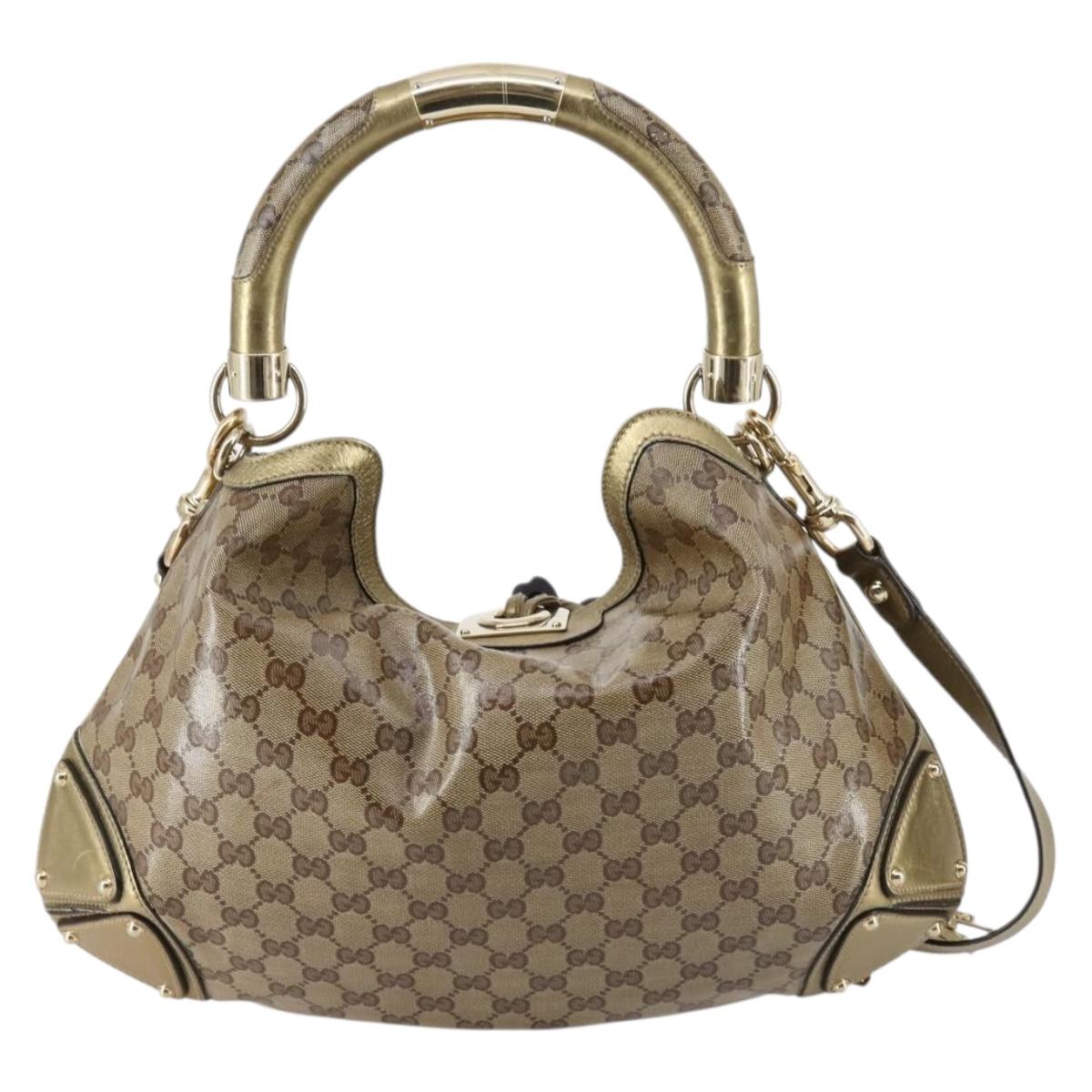 GUCCI GG Crystal Shoulder Bag 2way Beige Gold 185566 Auth 143239