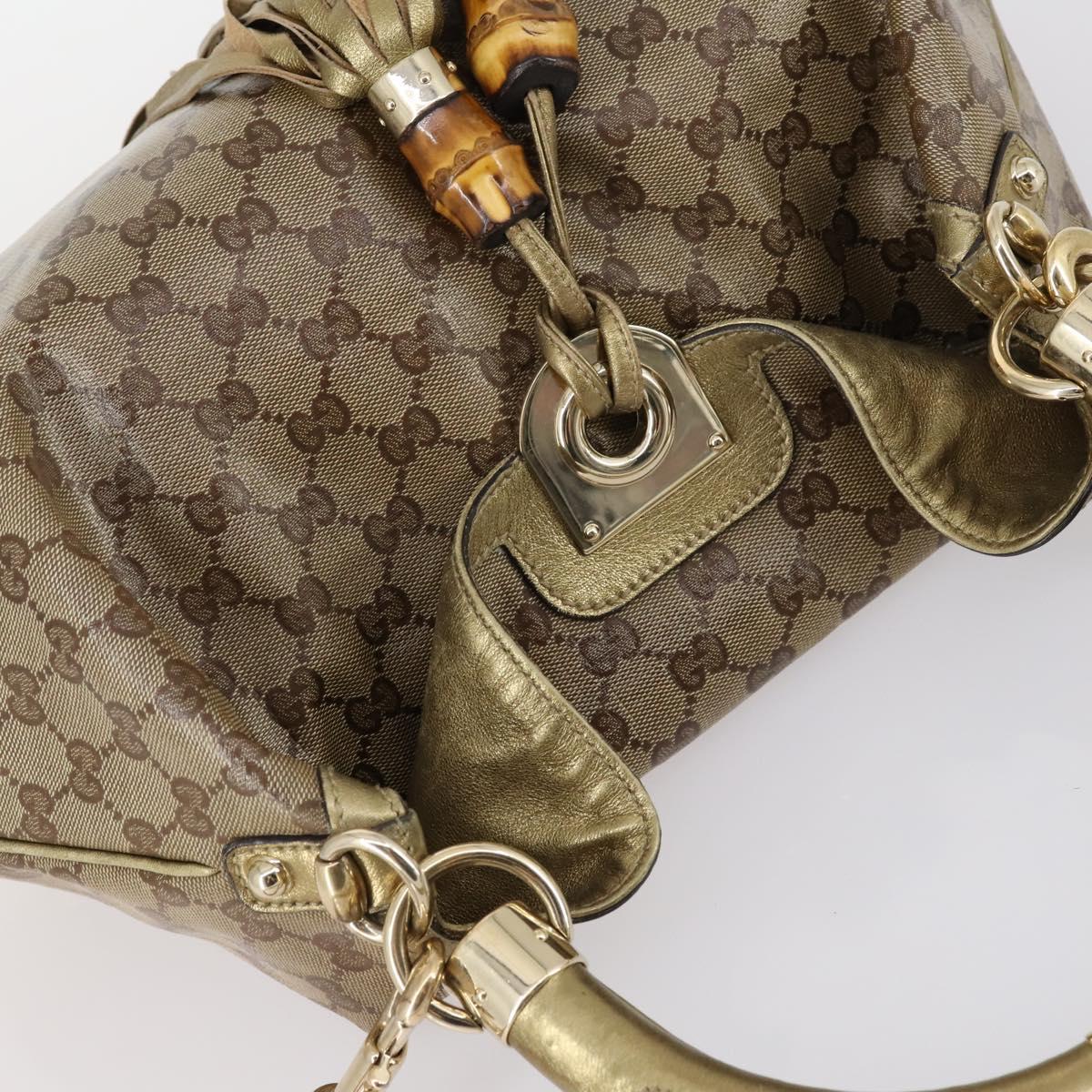 GUCCI GG Crystal Shoulder Bag 2way Beige Gold 185566 Auth 143239