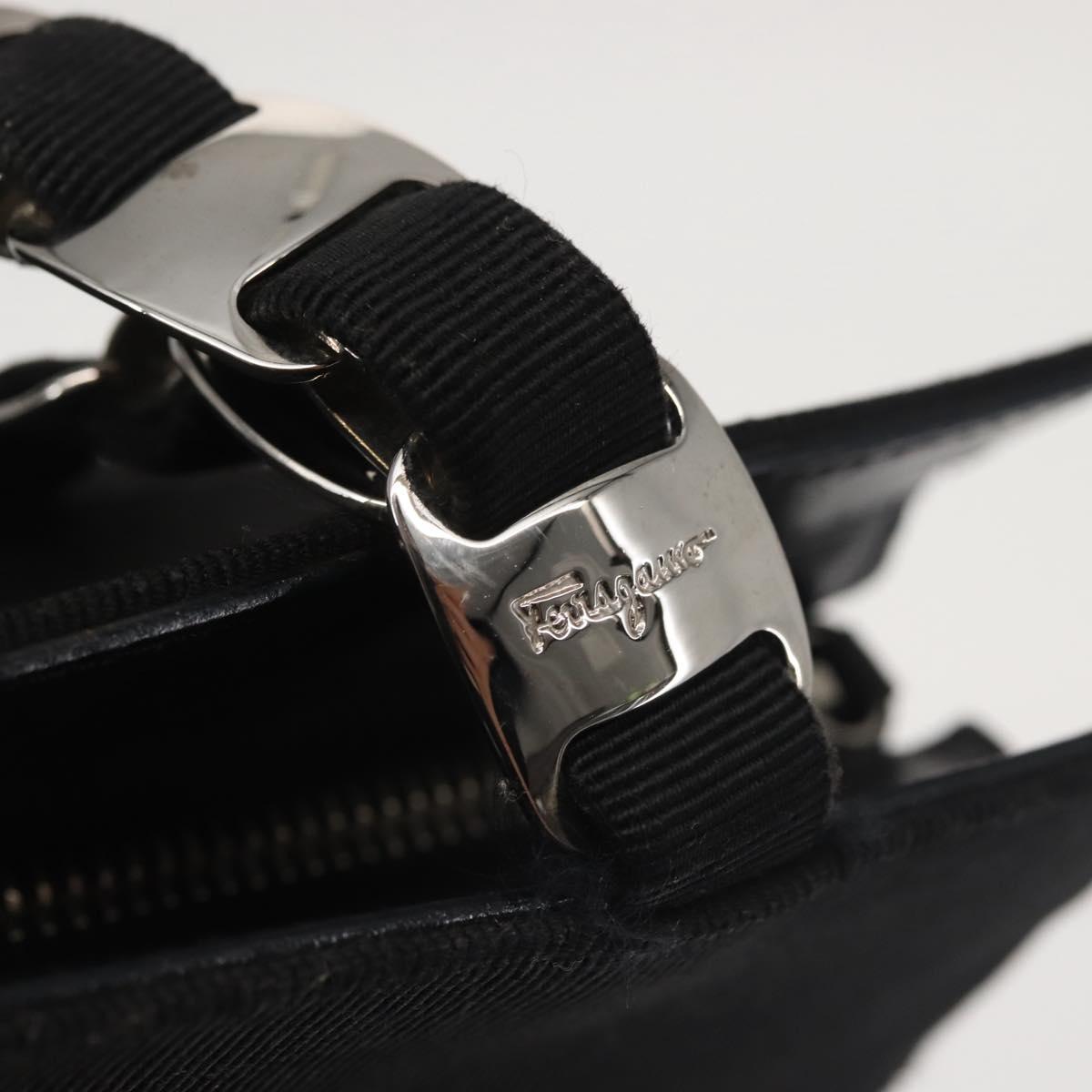 Salvatore Ferragamo Vala Hand Bag Canvas Black Silver Auth 143256