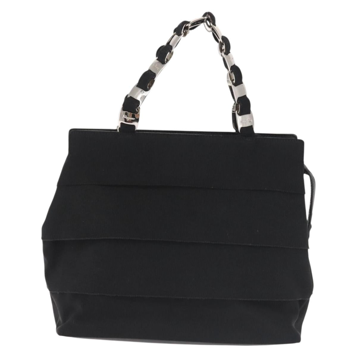 Salvatore Ferragamo Vala Hand Bag Canvas Black Silver Auth 143256