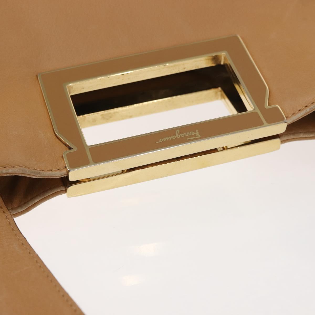 Salvatore Ferragamo Gancini Tote Bag Leather Beige Gold Auth 143257