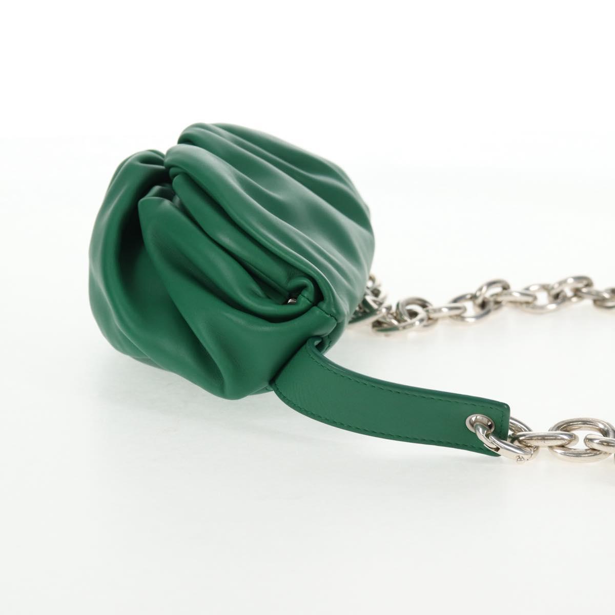 BOTTEGA VENETA The Chain Pouch Leather Green Silver Auth 143261M