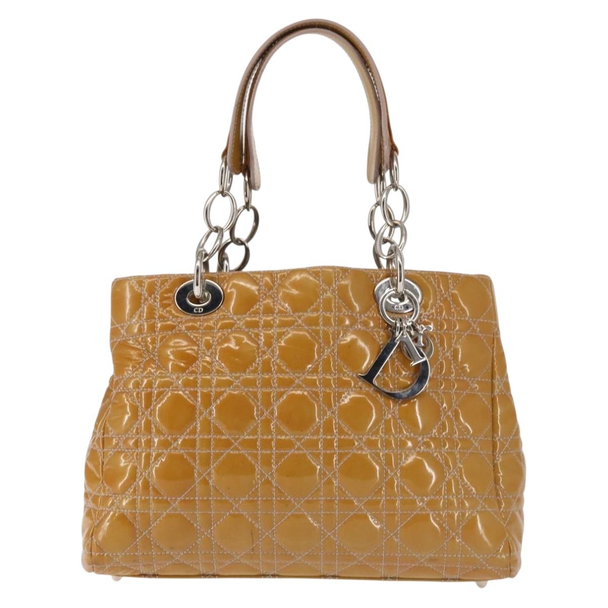 Christian Dior Canage Hand Bag Enamel Yellow Silver Auth 143263