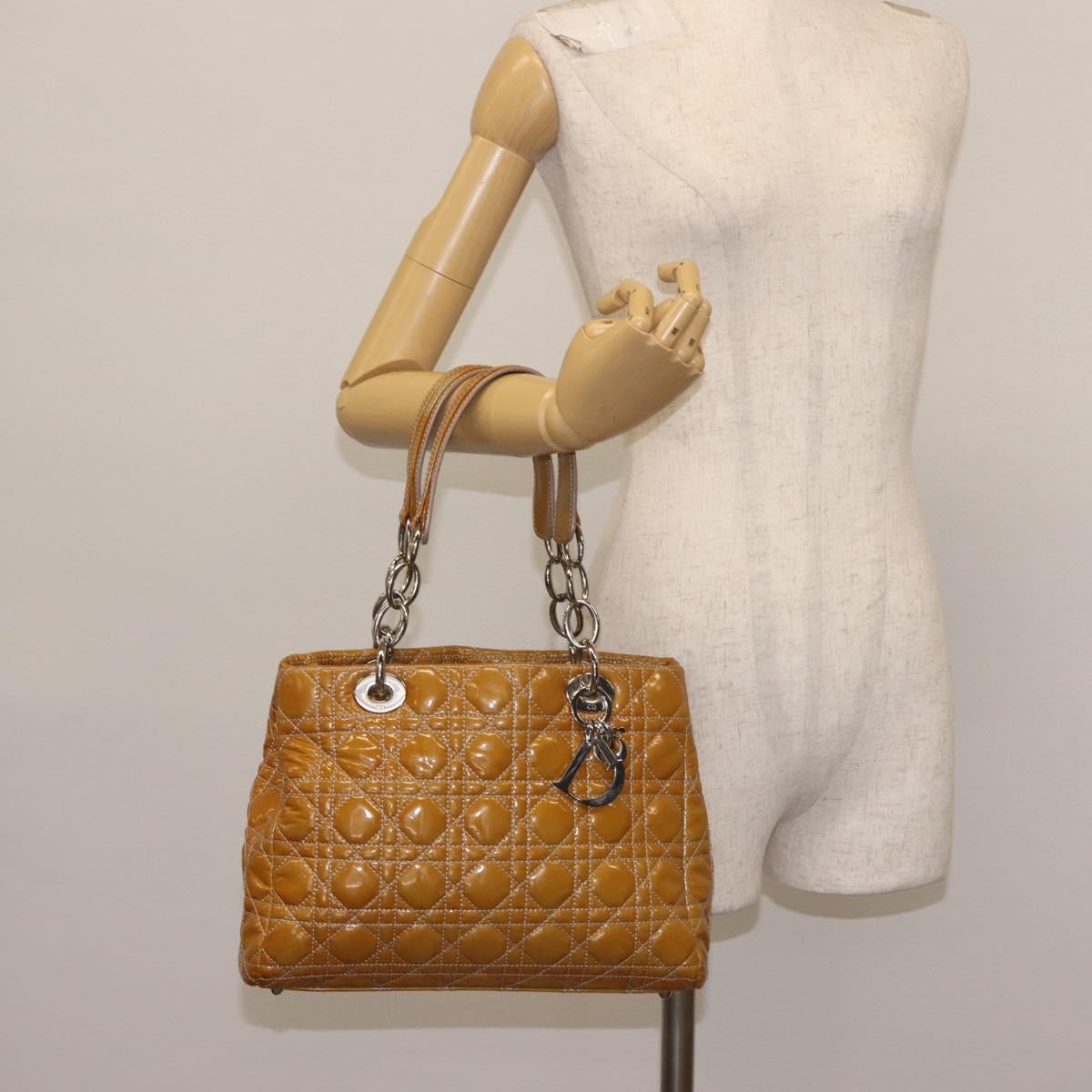 Christian Dior Canage Hand Bag Enamel Yellow Silver Auth 143263