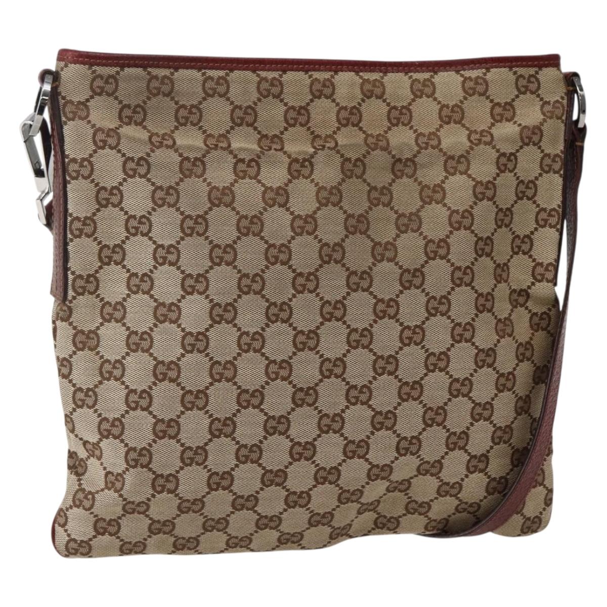 GUCCI GG Canvas Shoulder Bag Beige Silver 113013 Auth 143267