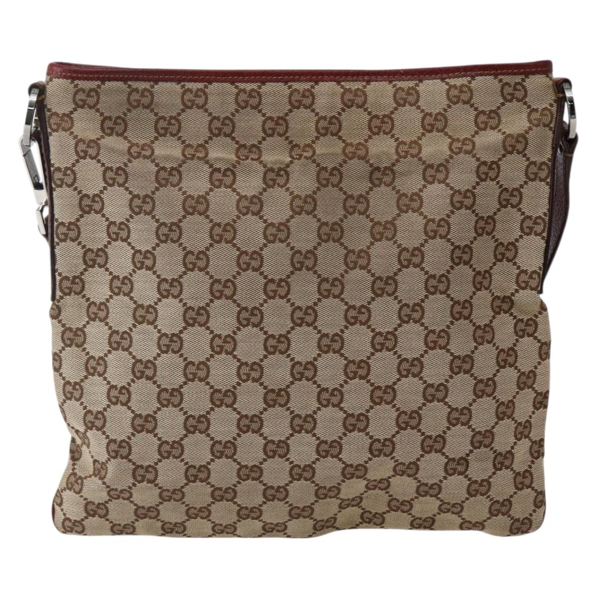 GUCCI GG Canvas Shoulder Bag Beige Silver 113013 Auth 143267