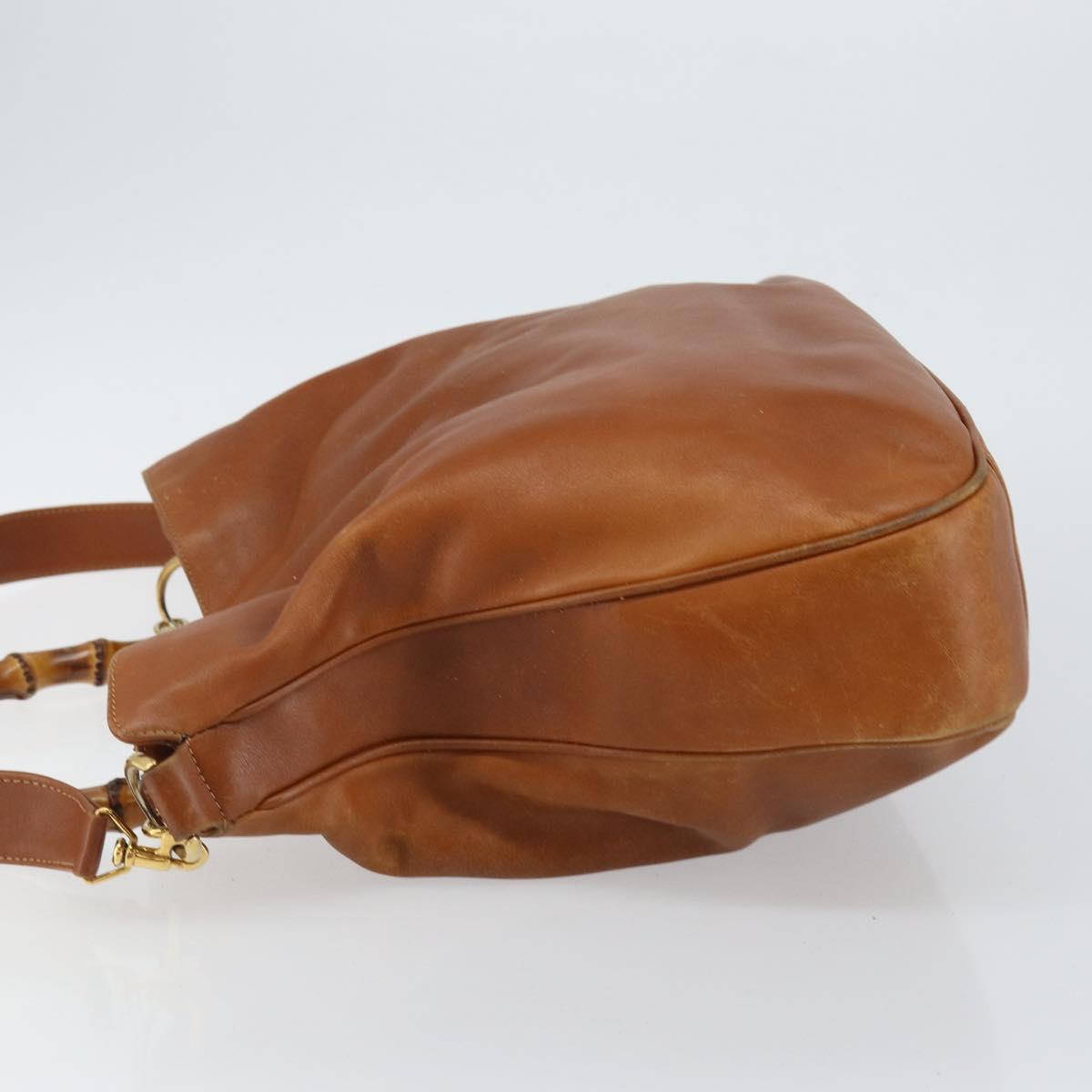 GUCCI Bamboo Hand Bag Leather 2way Beige Silver 001 1577 Auth 143268