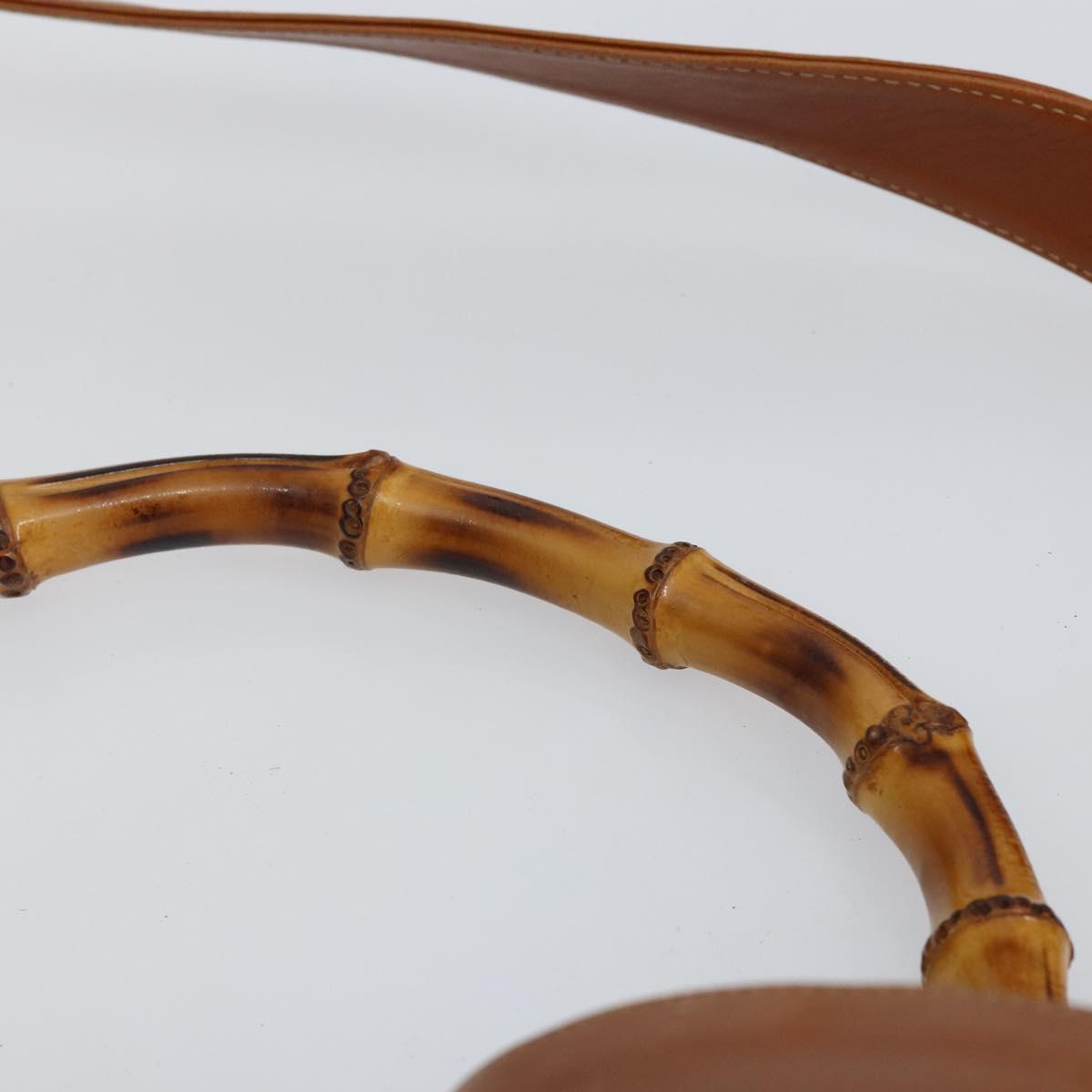 GUCCI Bamboo Hand Bag Leather 2way Beige Silver 001 1577 Auth 143268