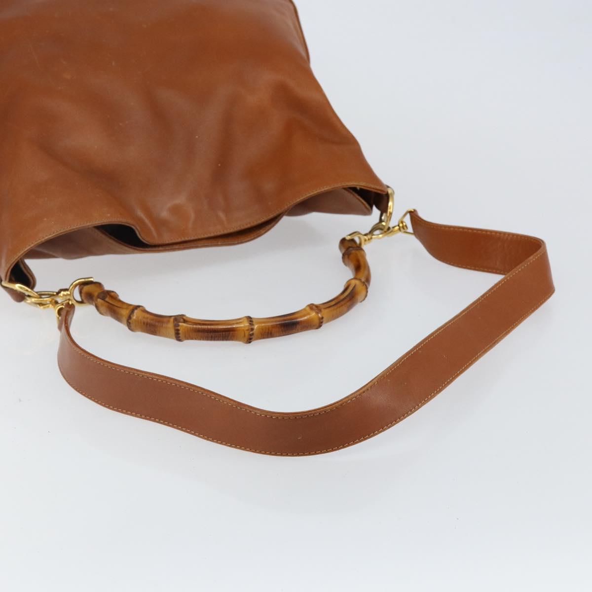 GUCCI Bamboo Hand Bag Leather 2way Beige Silver 001 1577 Auth 143268