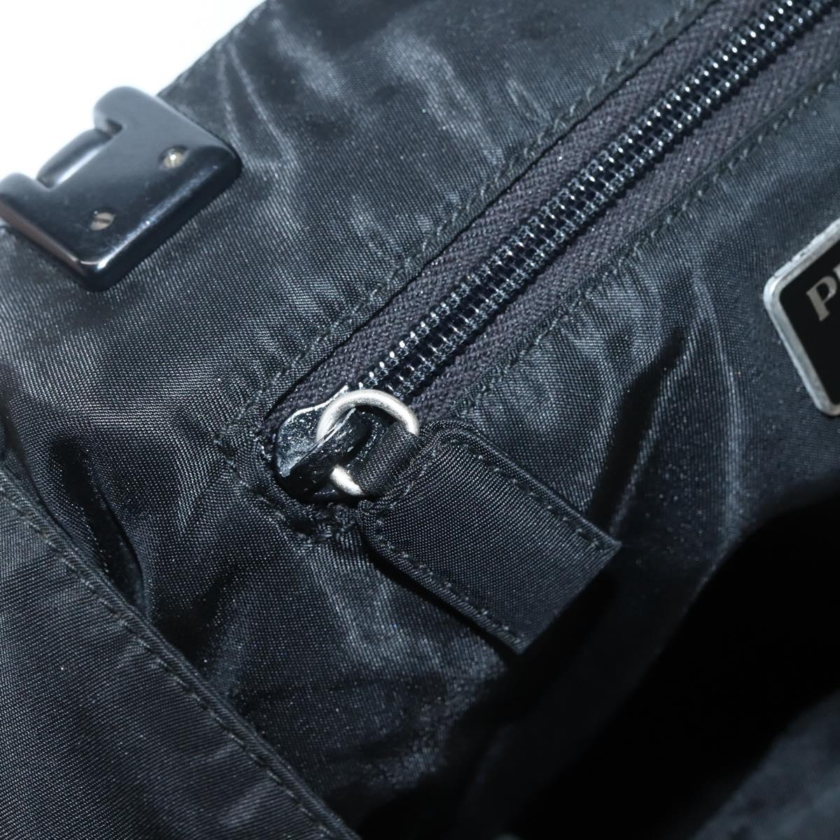 PRADA Hand Bag Nylon Black Silver Auth 143271