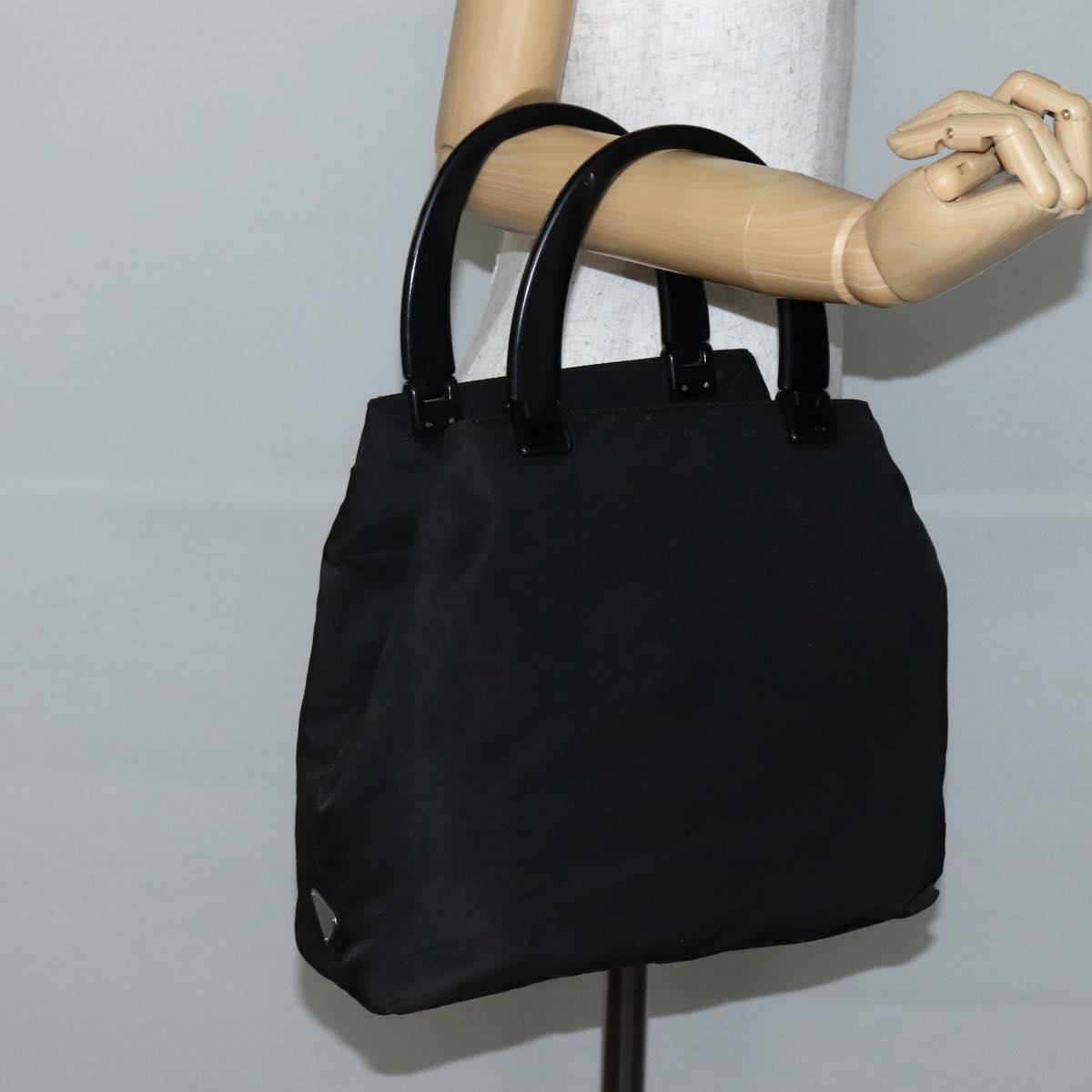 PRADA Hand Bag Nylon Black Silver Auth 143271