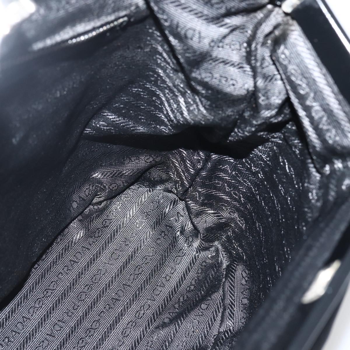 PRADA Tote Bag Nylon Black Silver Auth 143273