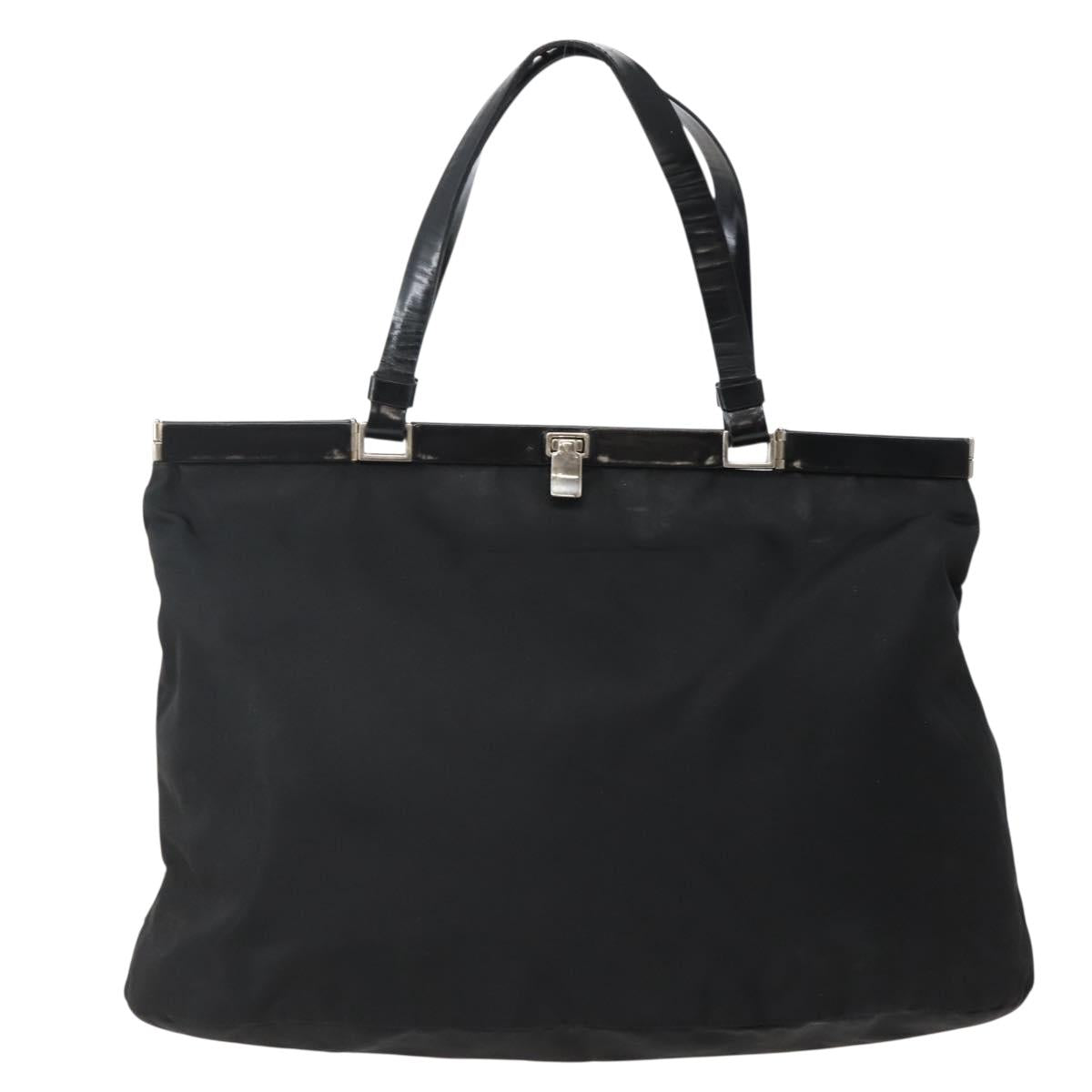 PRADA Tote Bag Nylon Black Silver Auth 143273