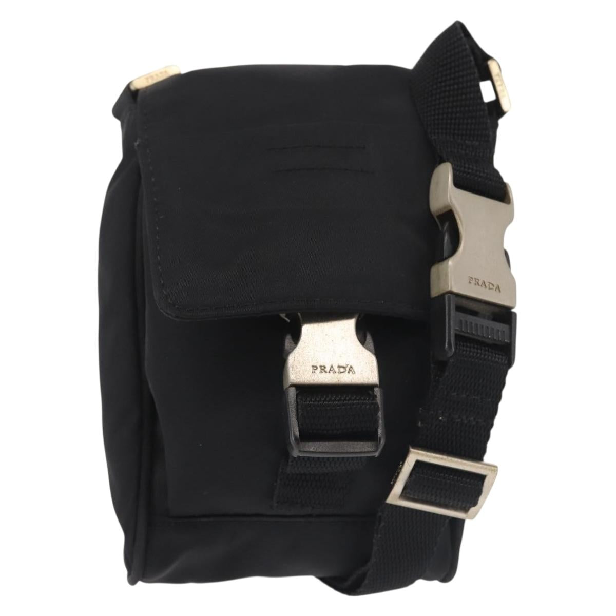 PRADA Shoulder Bag Nylon Black Silver Auth 143276
