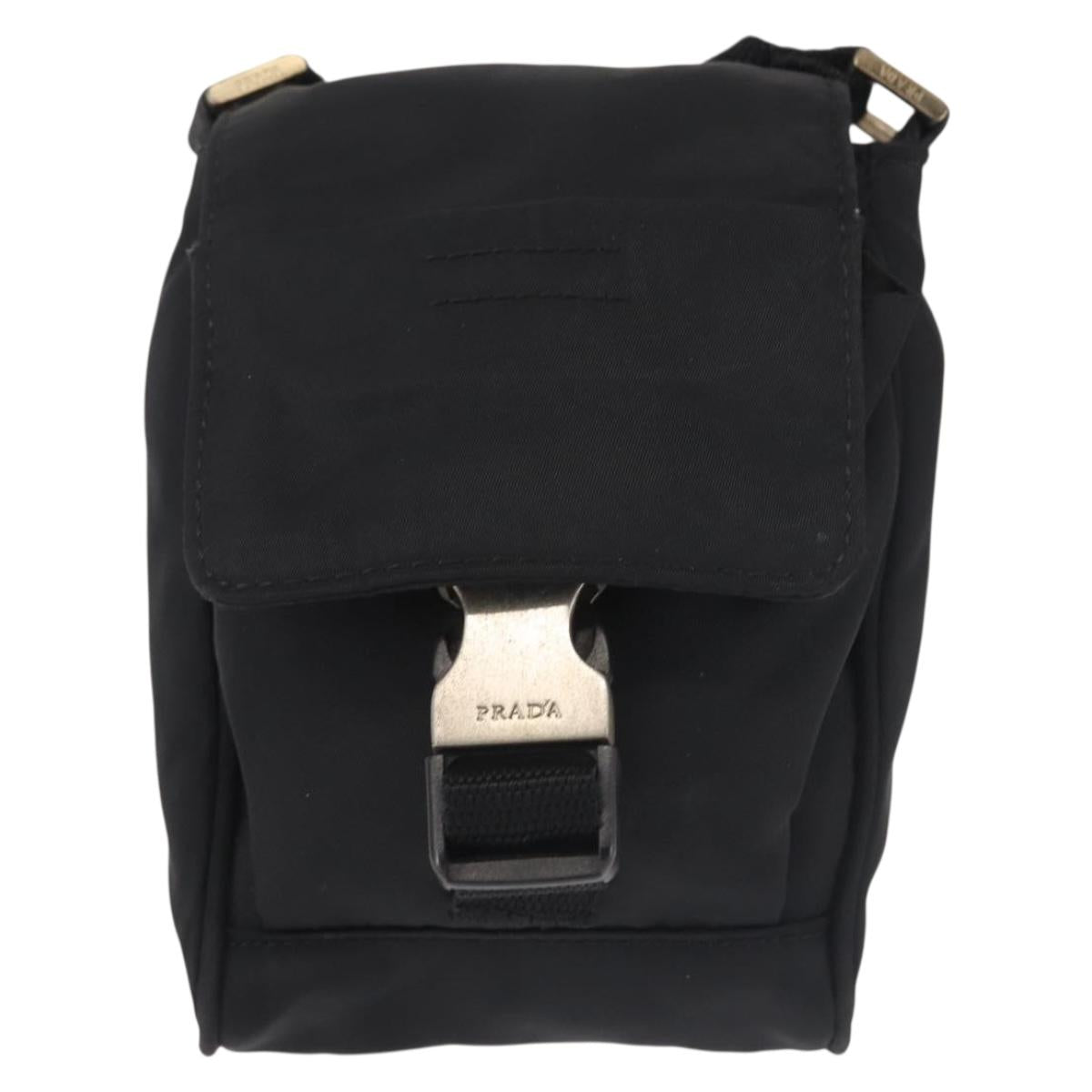 PRADA Shoulder Bag Nylon Black Silver Auth 143276