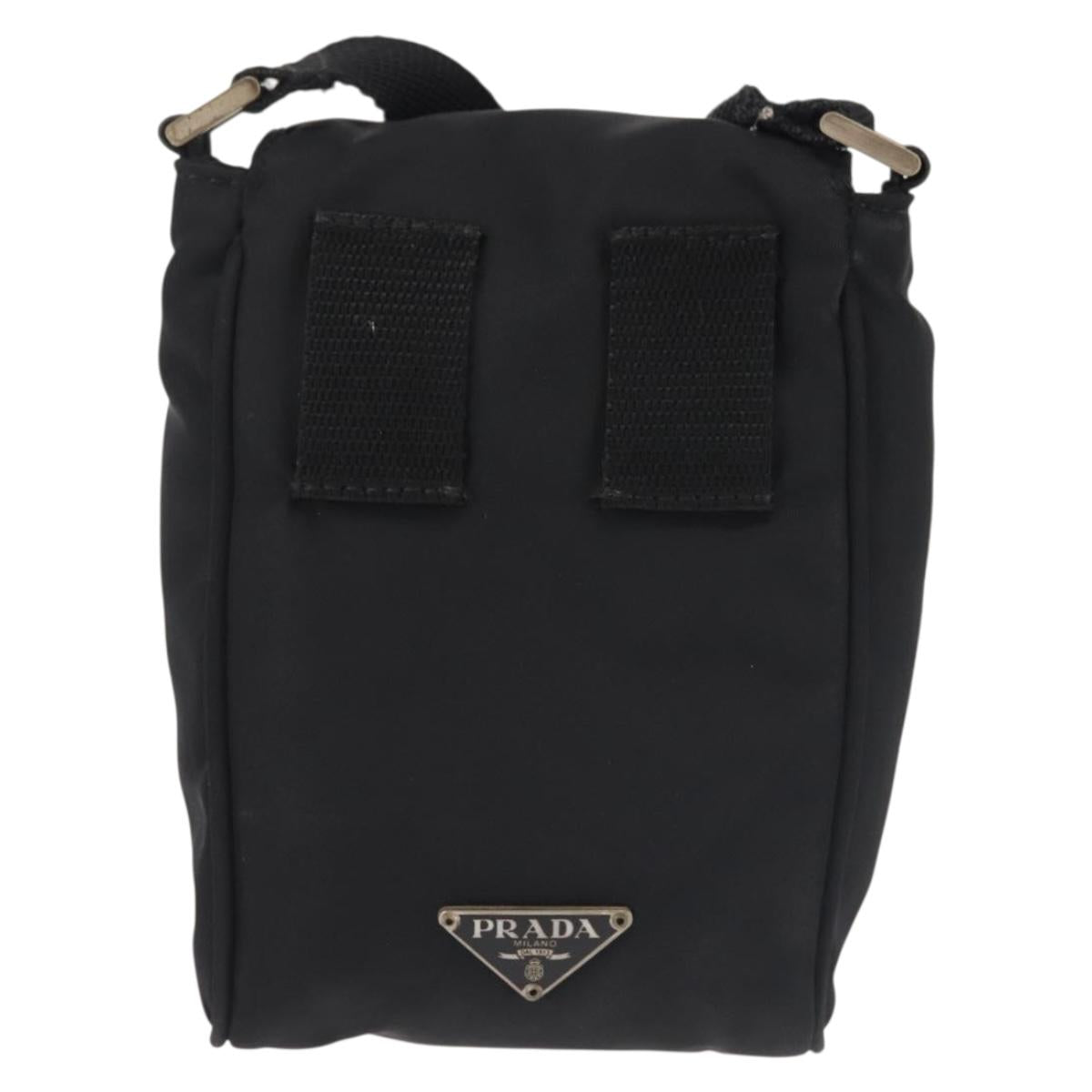 PRADA Shoulder Bag Nylon Black Silver Auth 143276