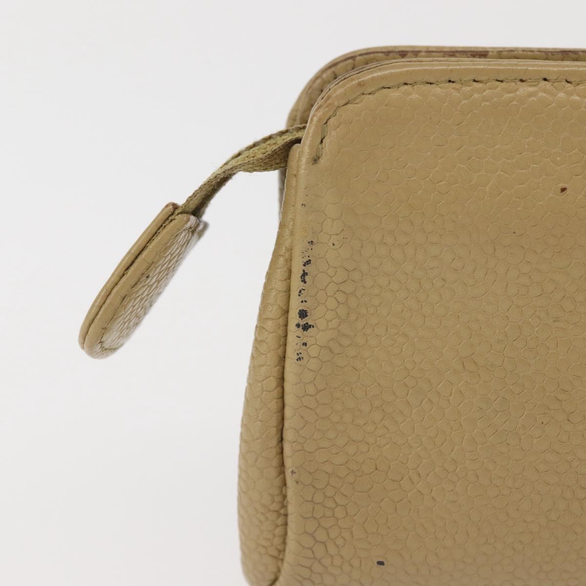 CHANEL Caviar Skin Pouch Beige Gold CC Auth 143277