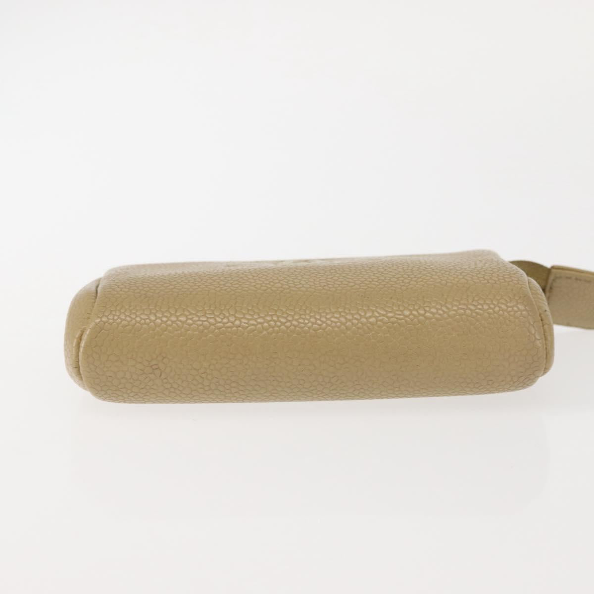 CHANEL Caviar Skin Pouch Beige Gold CC Auth 143277