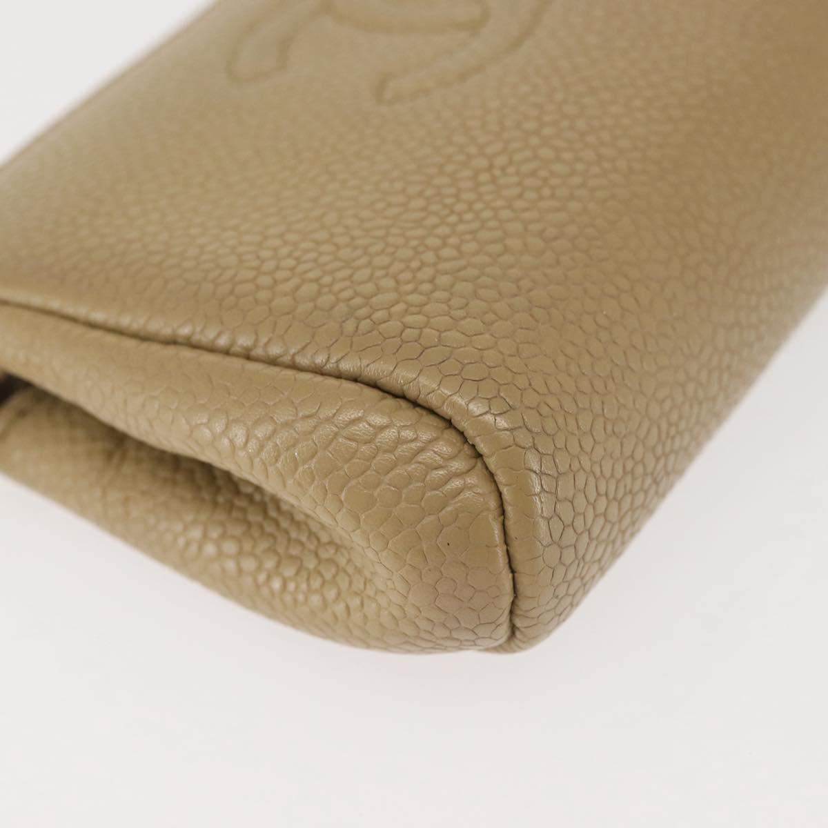 CHANEL Caviar Skin Pouch Beige Gold CC Auth 143277