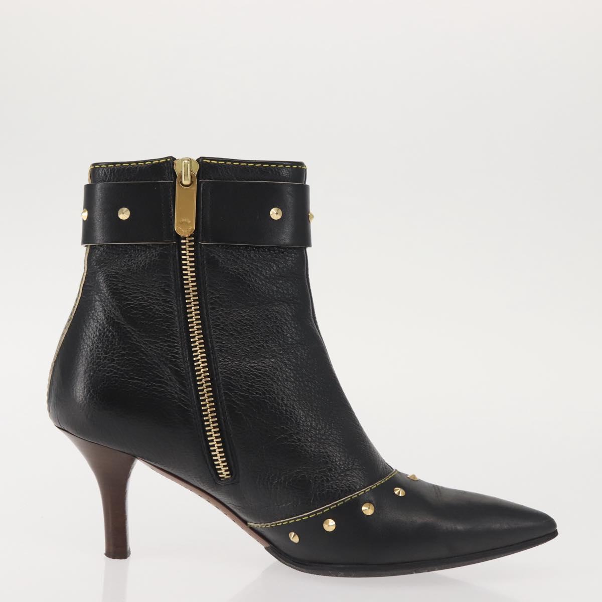 LOUIS VUITTON Short Boots Suhari Leather 34 1/2 Black Gold LV Auth 143282