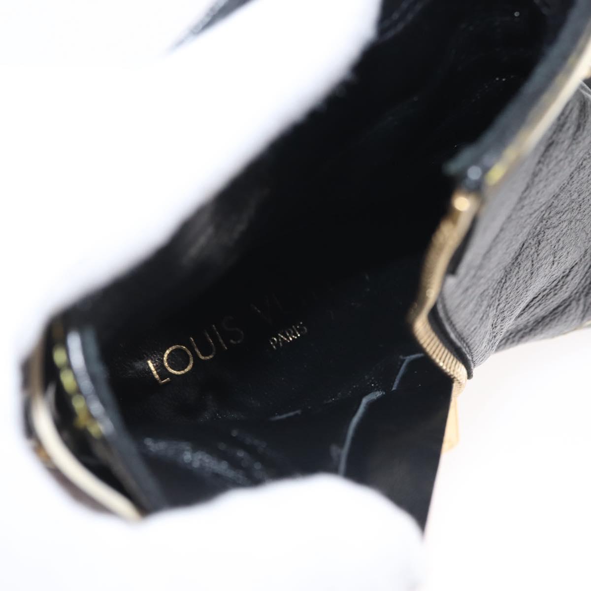 LOUIS VUITTON Short Boots Suhari Leather 34 1/2 Black Gold LV Auth 143282