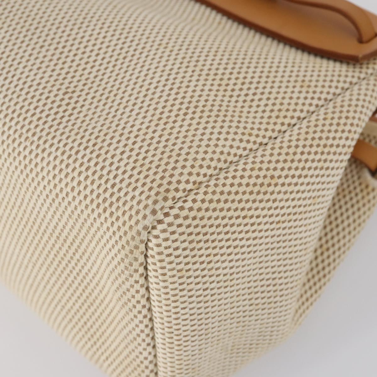 HERMES Her Bag Cabus GM Tote Bag Canvas Leather Beige Auth 143299