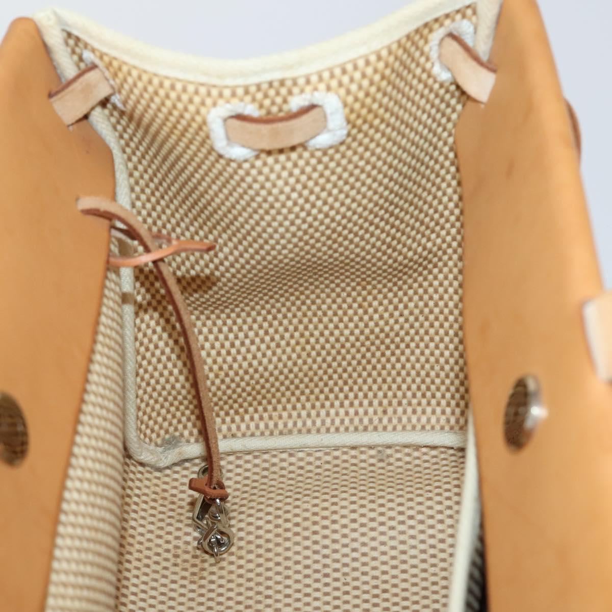 HERMES Her Bag Cabus GM Tote Bag Canvas Leather Beige Auth 143299