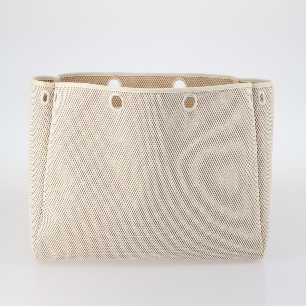 HERMES Her Bag Cabus GM Tote Bag Canvas Leather Beige Auth 143299