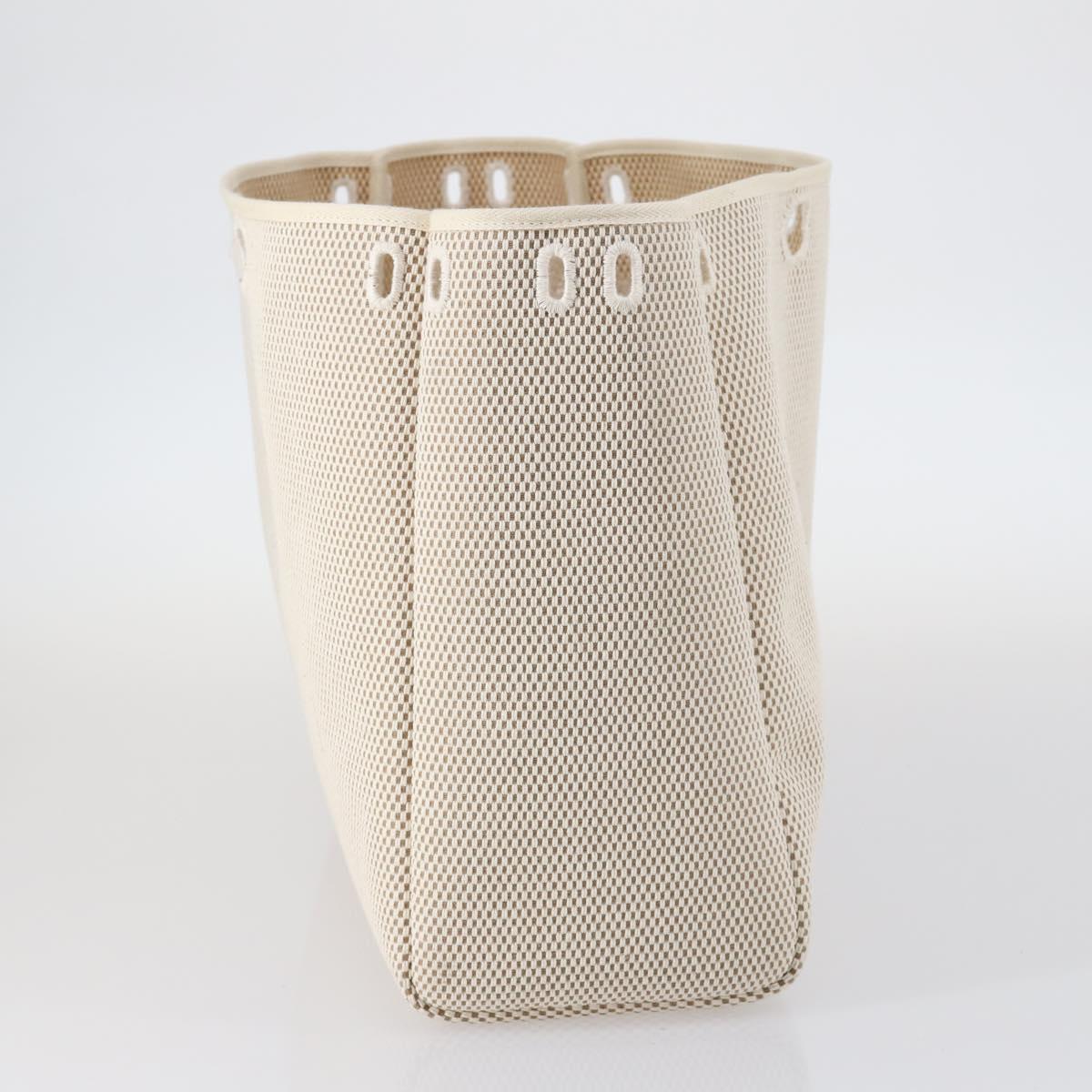 HERMES Her Bag Cabus GM Tote Bag Canvas Leather Beige Auth 143299