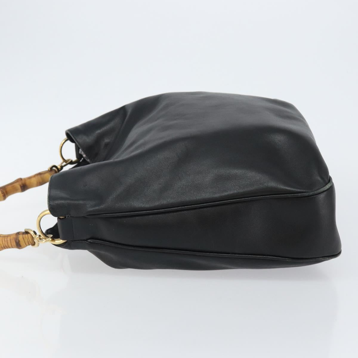 GUCCI Bamboo Hand Bag Leather Black Gold 001 1577 Auth 143300