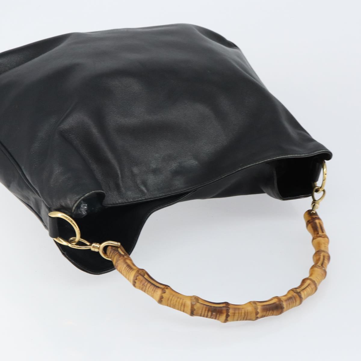 GUCCI Bamboo Hand Bag Leather Black Gold 001 1577 Auth 143300