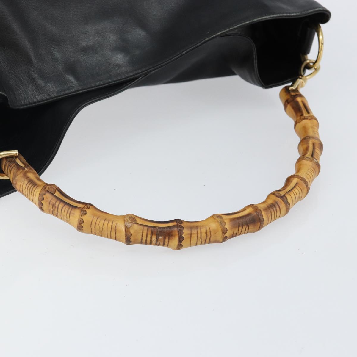 GUCCI Bamboo Hand Bag Leather Black Gold 001 1577 Auth 143300