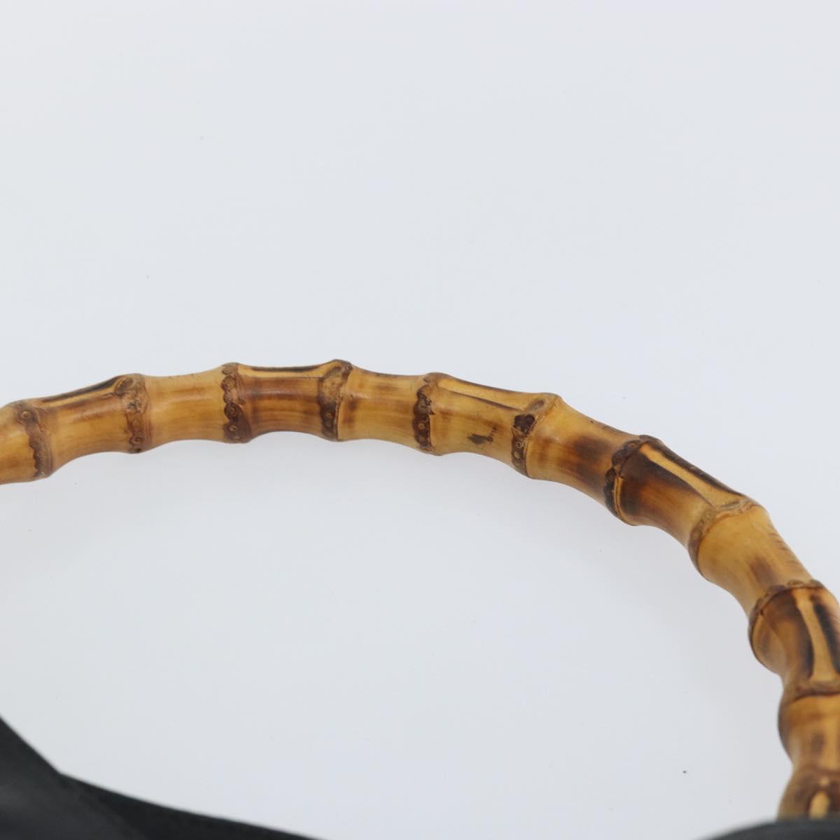 GUCCI Bamboo Hand Bag Leather Black Gold 001 1577 Auth 143300