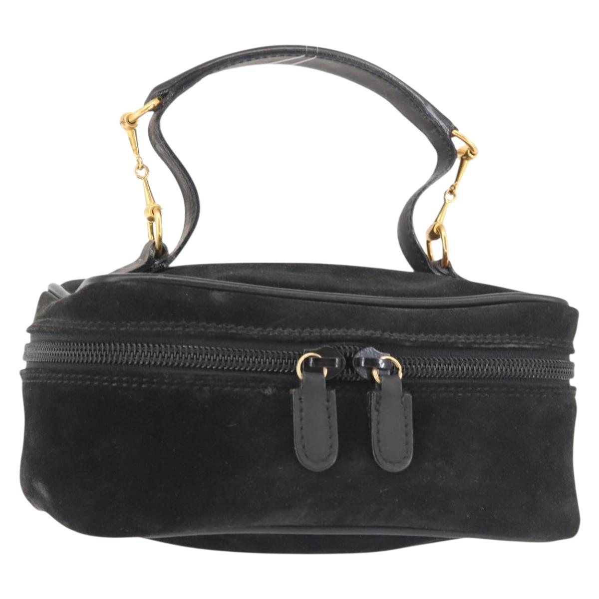 GUCCI Vanity Pouch Suede Black Gold 032 1705 0141 Auth 143303