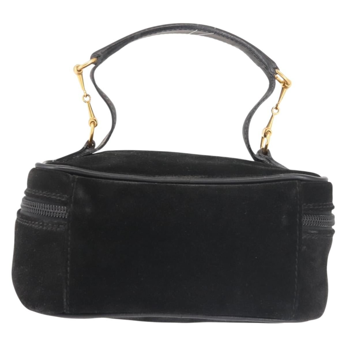 GUCCI Vanity Pouch Suede Black Gold 032 1705 0141 Auth 143303