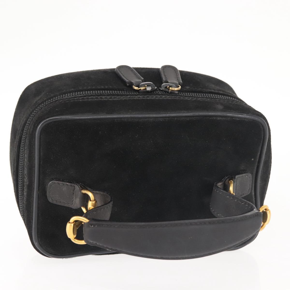 GUCCI Vanity Pouch Suede Black Gold 032 1705 0141 Auth 143303