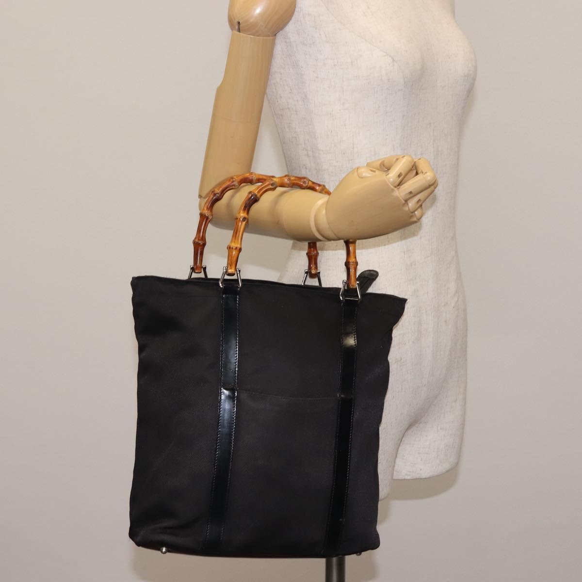 GUCCI Bamboo Hand Bag Nylon Black Silver 000 1998 0508 Auth 143305