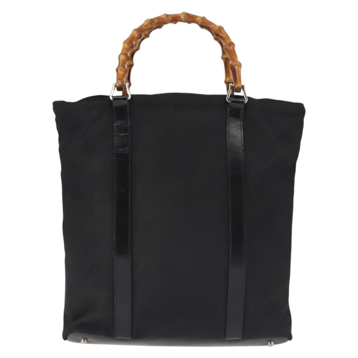 GUCCI Bamboo Hand Bag Nylon Black Silver 000 1998 0508 Auth 143305