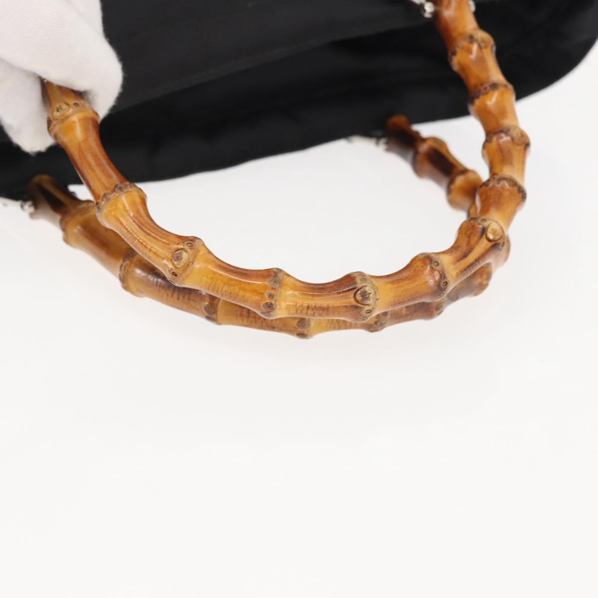 GUCCI Bamboo Hand Bag Nylon Black Silver 000 1998 0508 Auth 143305