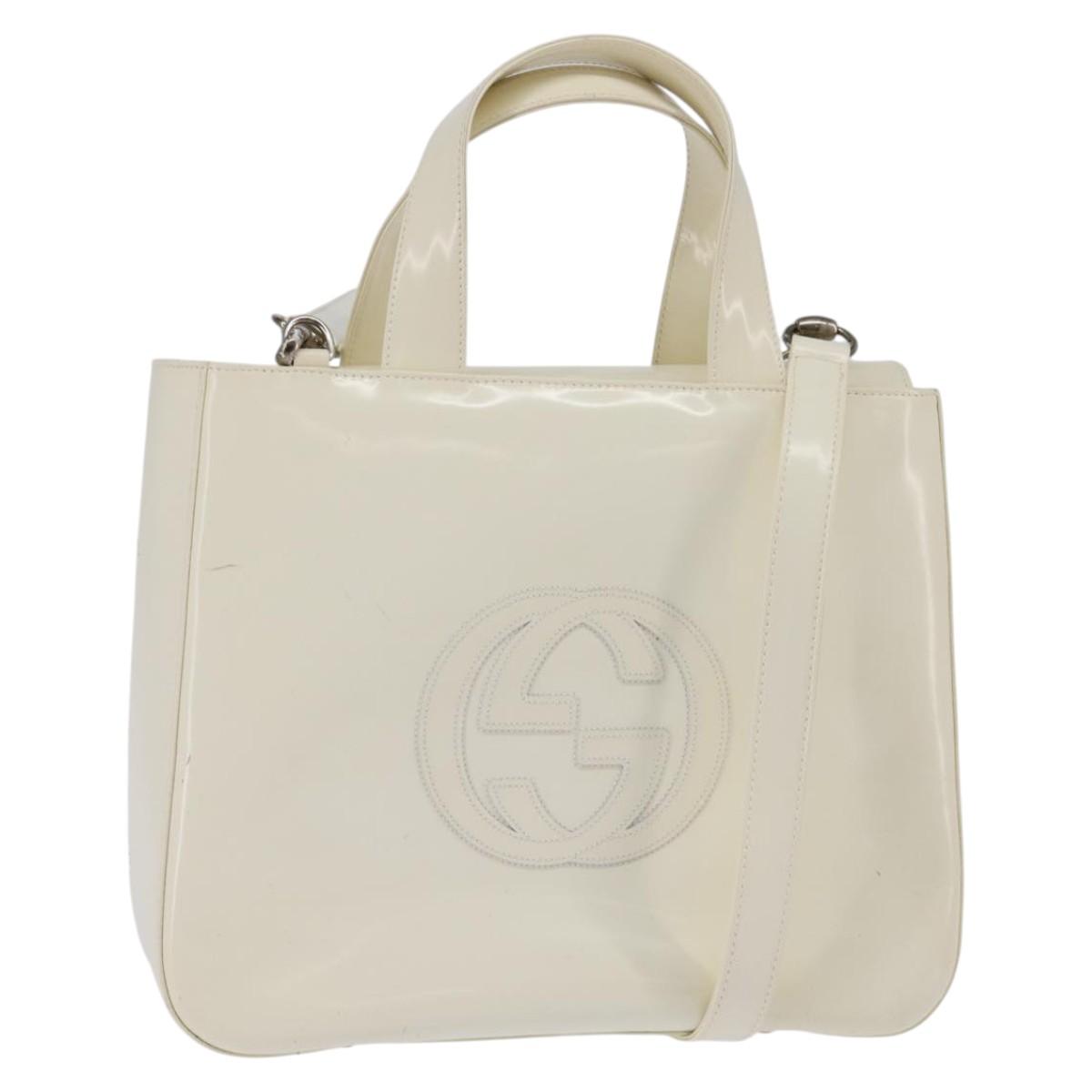 GUCCI Hand Bag Enamel 2way White Silver 001 1013 0504 Auth 143307