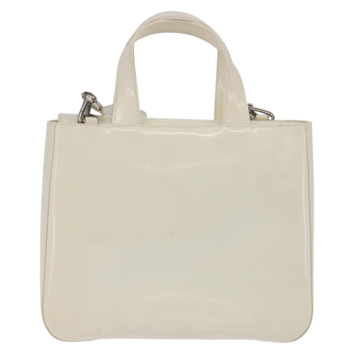 GUCCI Hand Bag Enamel 2way White Silver 001 1013 0504 Auth 143307