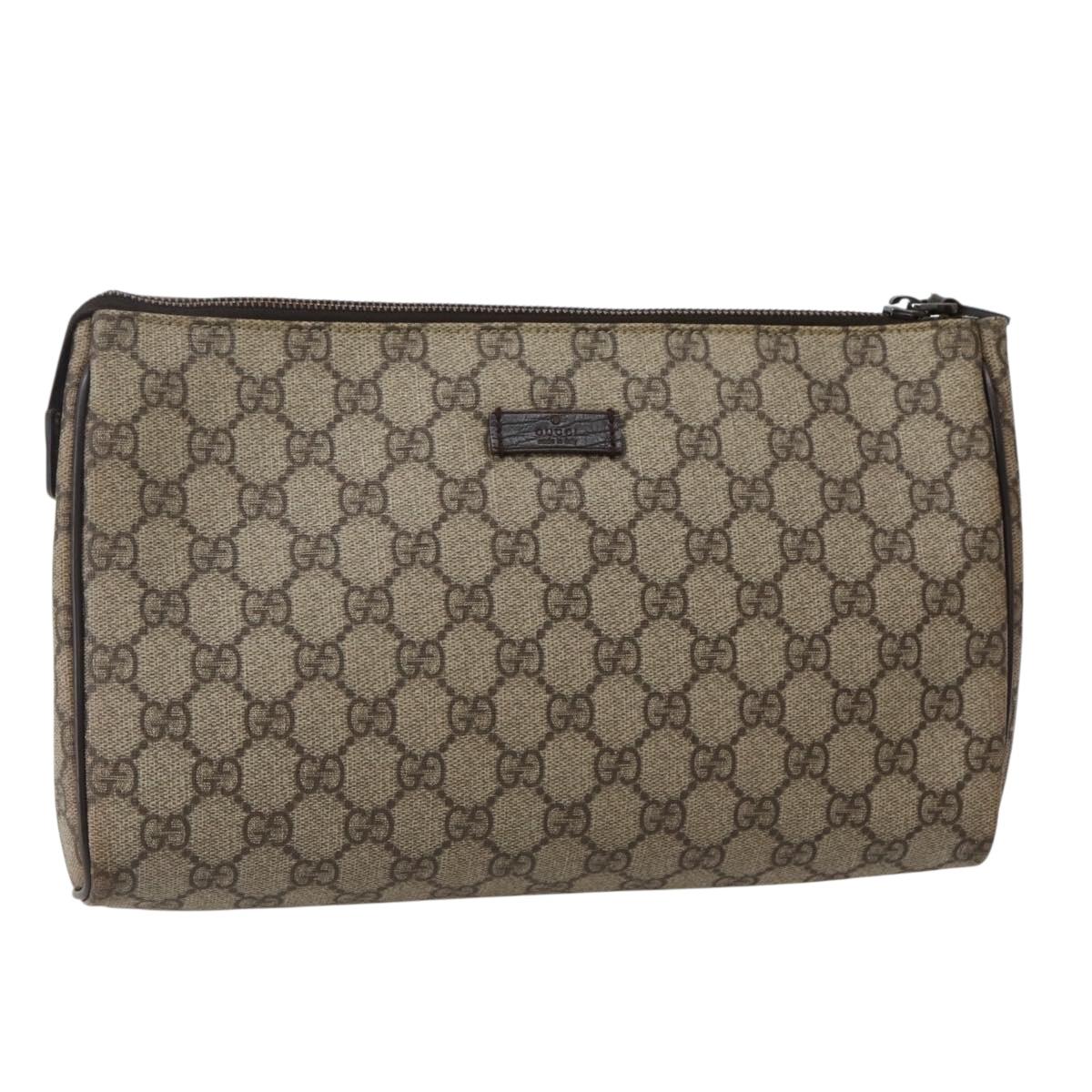 GUCCI GG Supreme Clutch Bag PVC Beige Silver 130653 Auth 143310