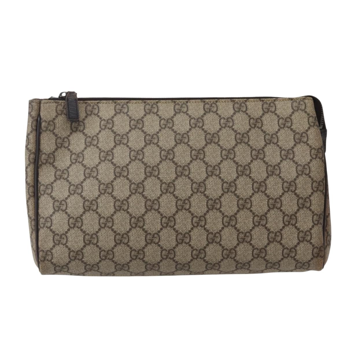 GUCCI GG Supreme Clutch Bag PVC Beige Silver 130653 Auth 143310